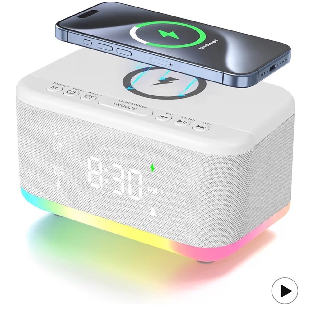 White Wireless Charging Alarm Clock with LED Display
